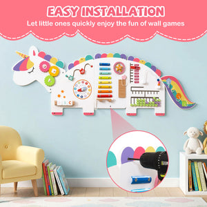 Wall-mounted busy board designed to save space and encourage learning