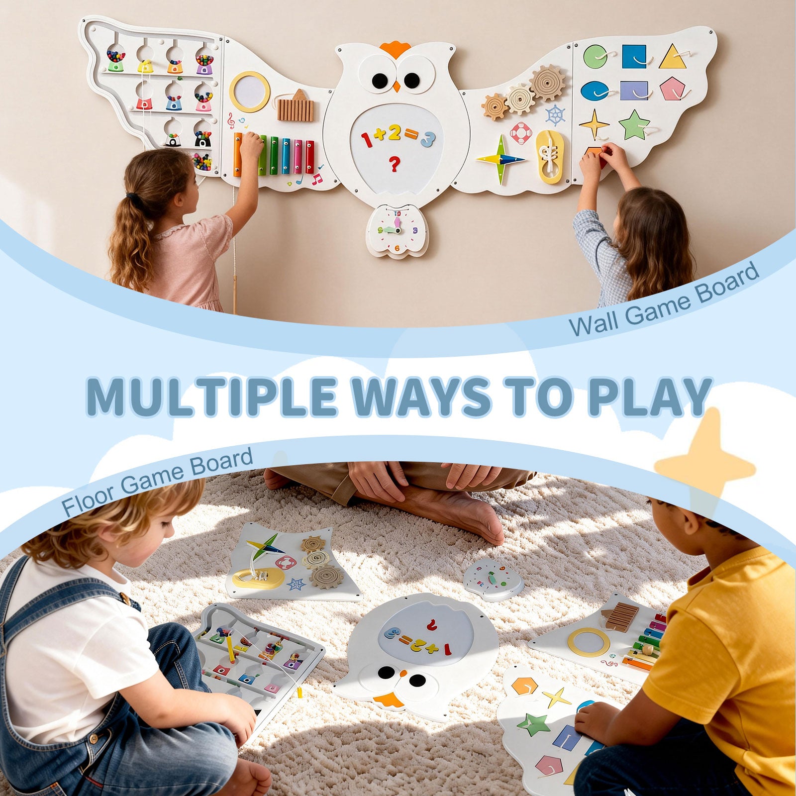 Wall mounted educational activity panel for toddlers ages 3 and up