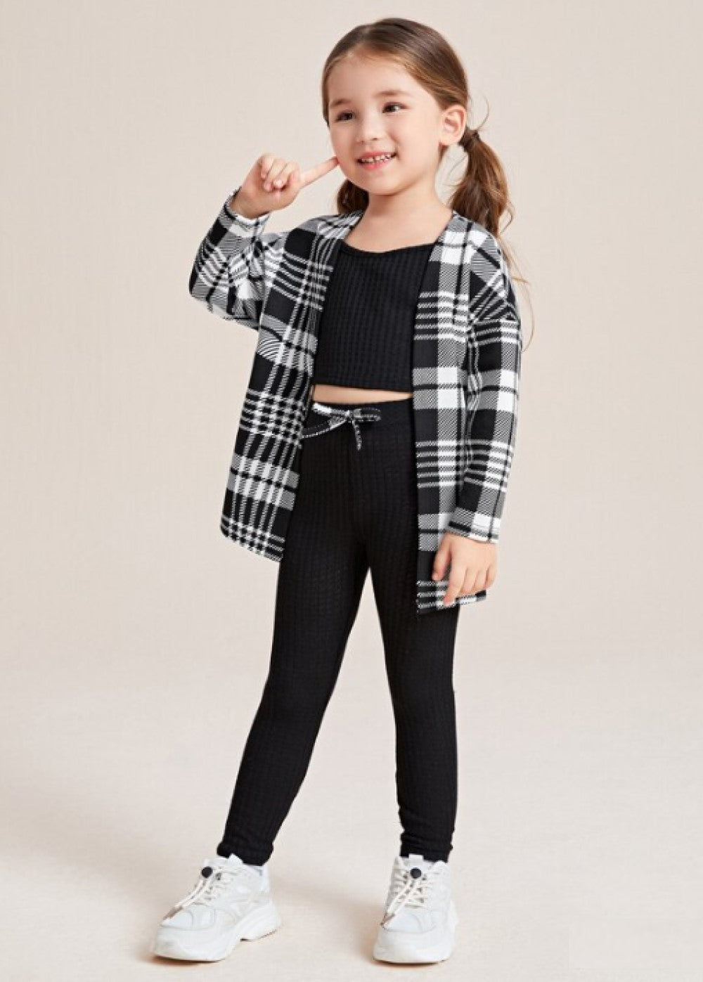 Kids EVRYDAY Toddler Girls Plaid Print Open Front Top & Cami Top & Leggings