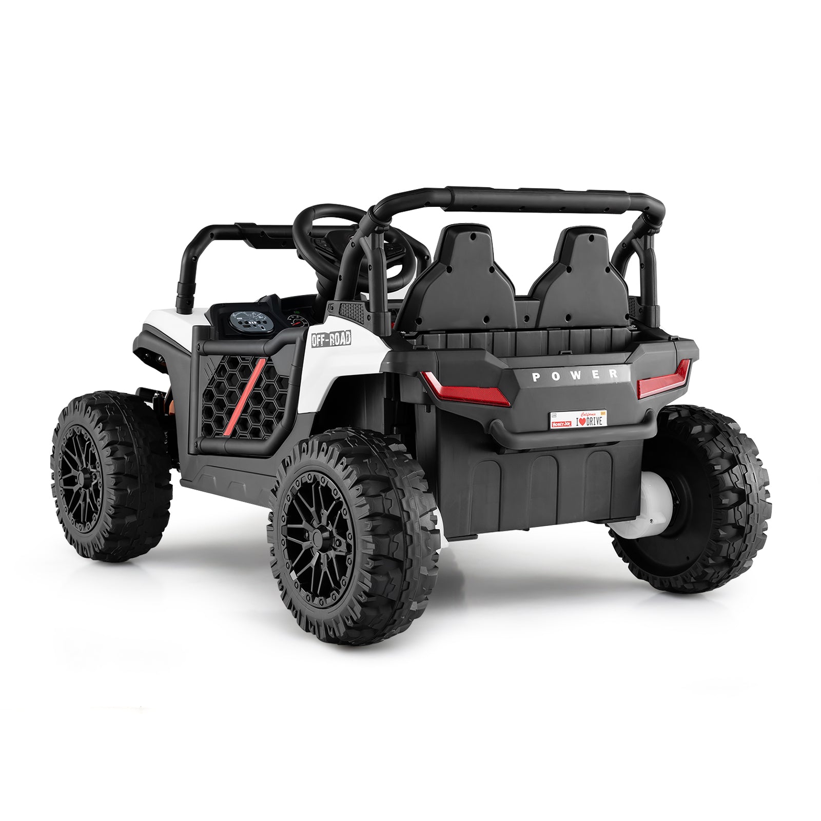 Children's power wheels off-road vehicle on a white background
