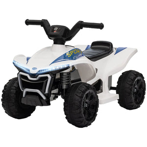 White battery-powered ATV for kids aged 18 to 36 months with forward and reverse driving options