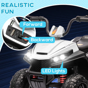 White kids electric ATV with comfortable wide seat and front LED headlights