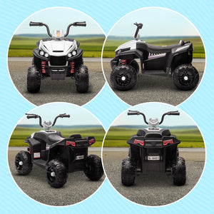 White electric quad bike for kids featuring spring suspension and durable frame