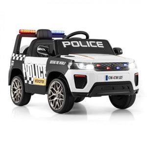 Front view of 12V kids ride-on police car with LED headlights