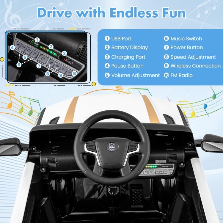 Flashing LED lights and siren of kids electric police car