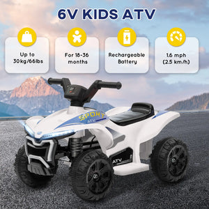 White toddler electric ATV with four wear-resistant wheels for smooth rides on various surfaces