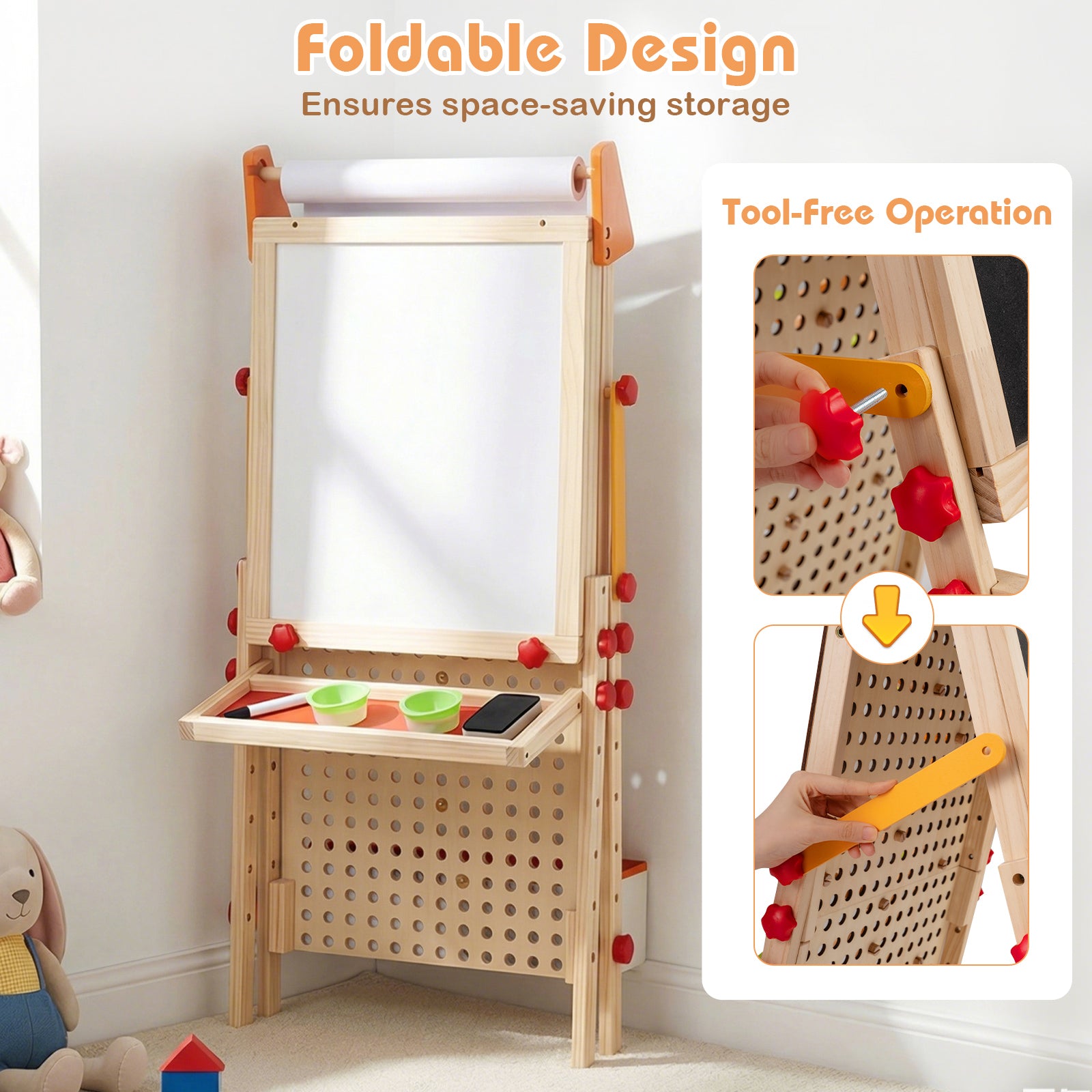 Side view of adjustable wooden kids art easel1