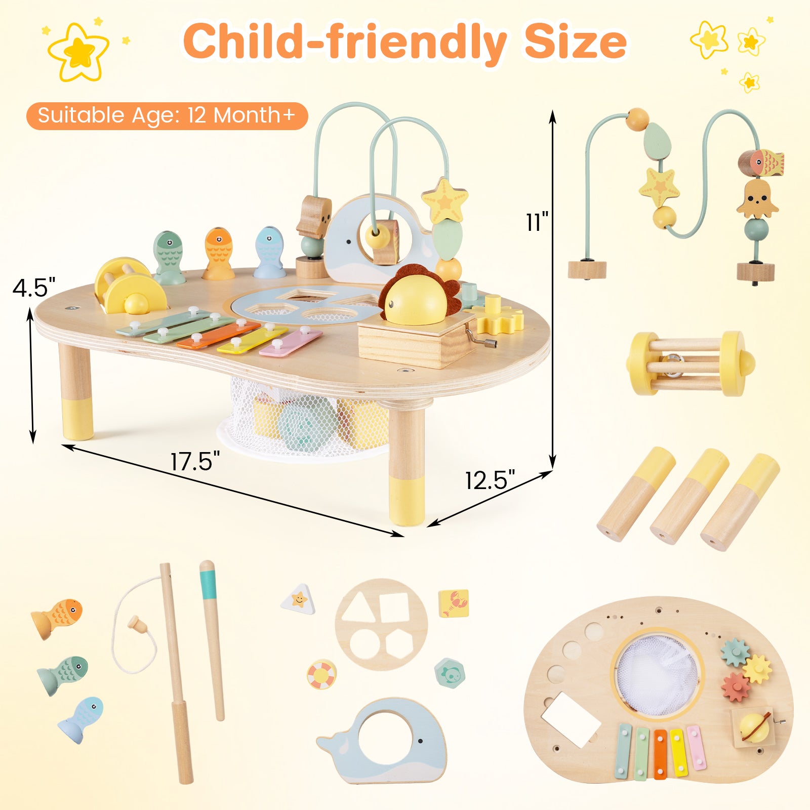 Wooden baby play table designed for early learning and sensory development