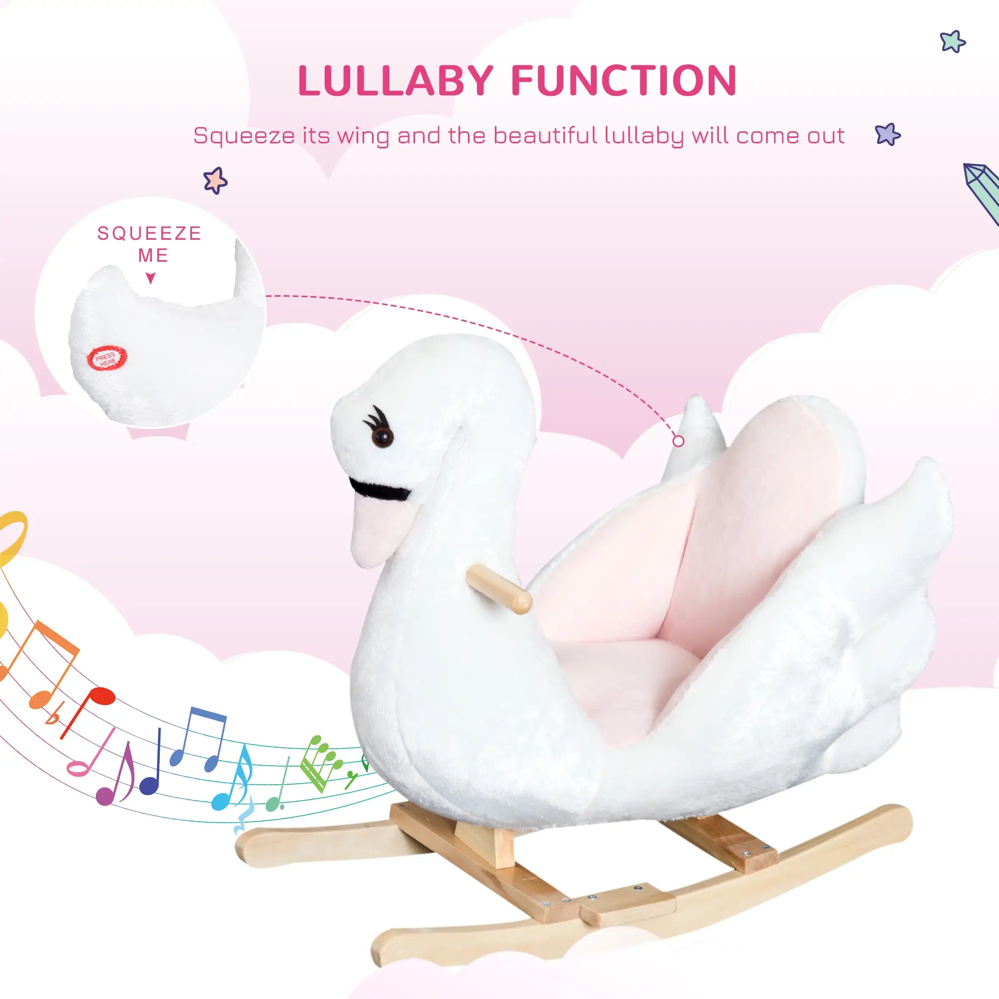 Wooden base swan rocker toy ensuring smooth rocking