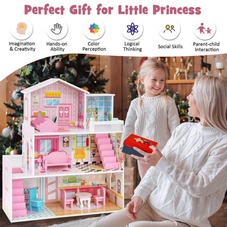 Easy-to-assemble wooden dollhouse with smooth edges