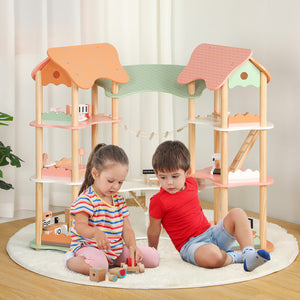 3-tier wooden dollhouse for kids with accessories