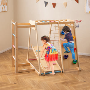 Kids indoor playground with reversible slide and climbing ramp