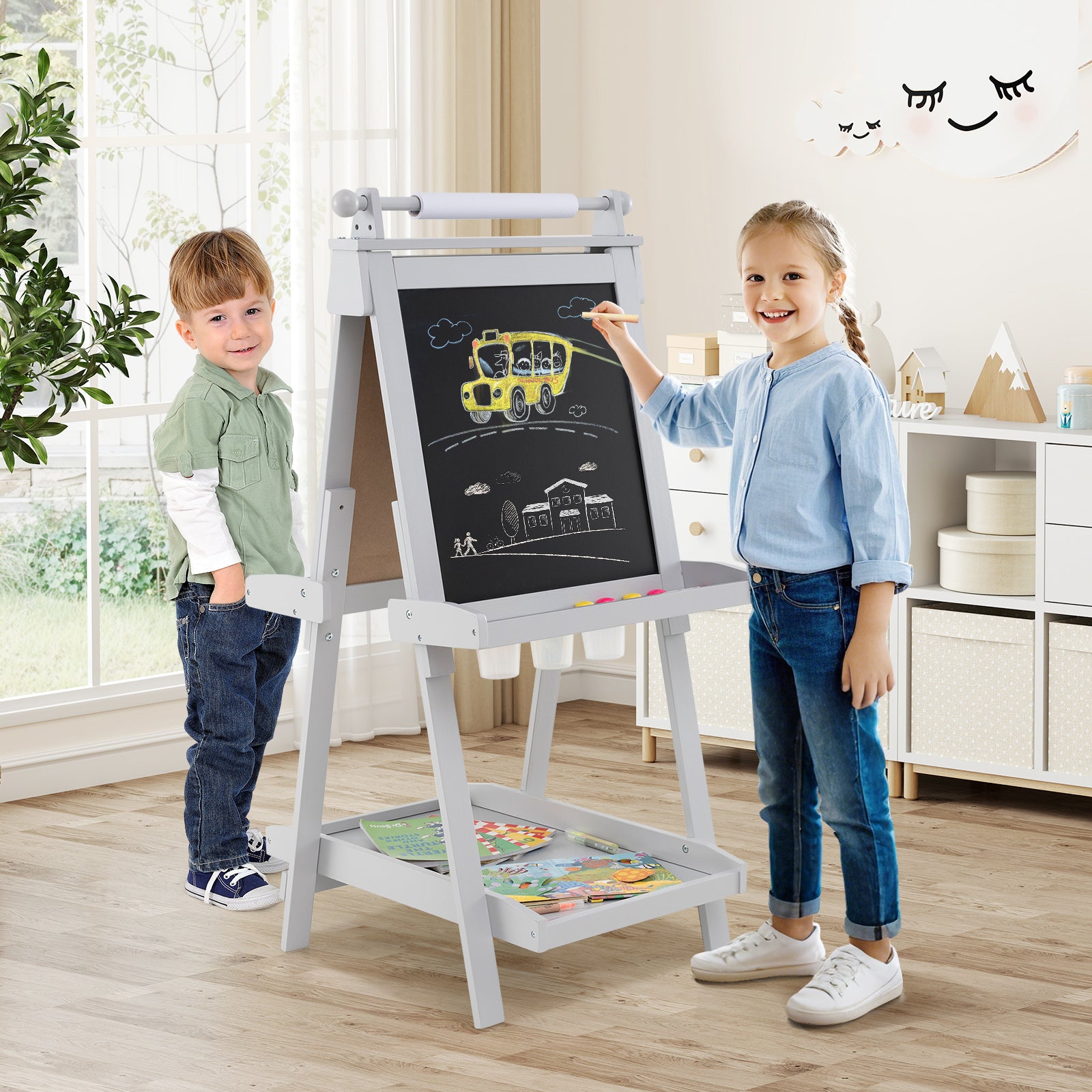 Wooden drawing easel with double-sided design for kids2