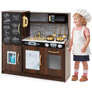 Children's wooden play kitchen with realistic household features