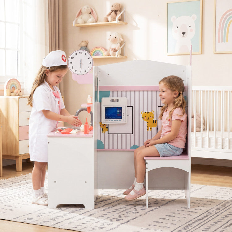 Wooden pretend medical station for children