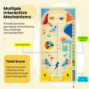 Wooden pinball machine featuring dual flipper controls