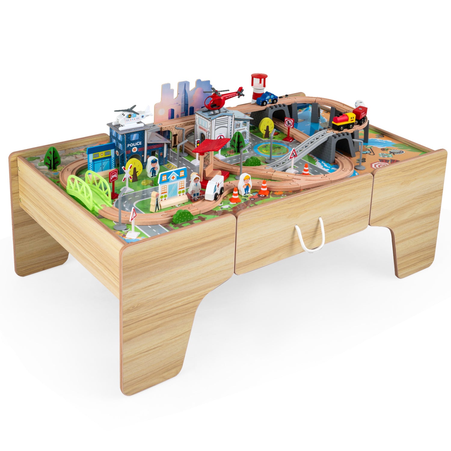 110-piece wooden train table with reversible activity tabletop for kids